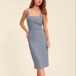 NWT Rouje Oriana Vichy Marine Blue and White Gingham  Checkered Corset Dress